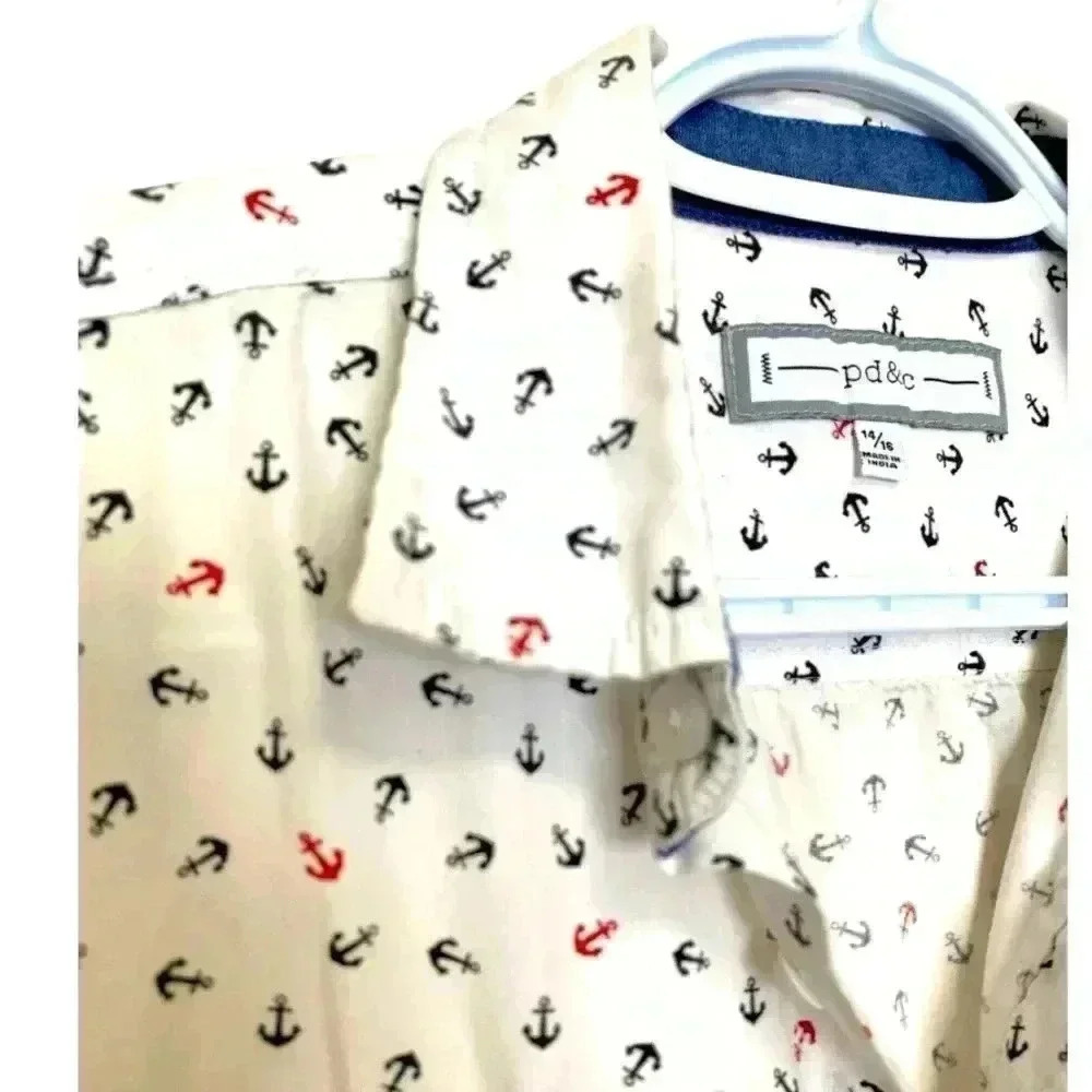pd&c nautical motif, short-sleeved button-down, 100% cotton blouse